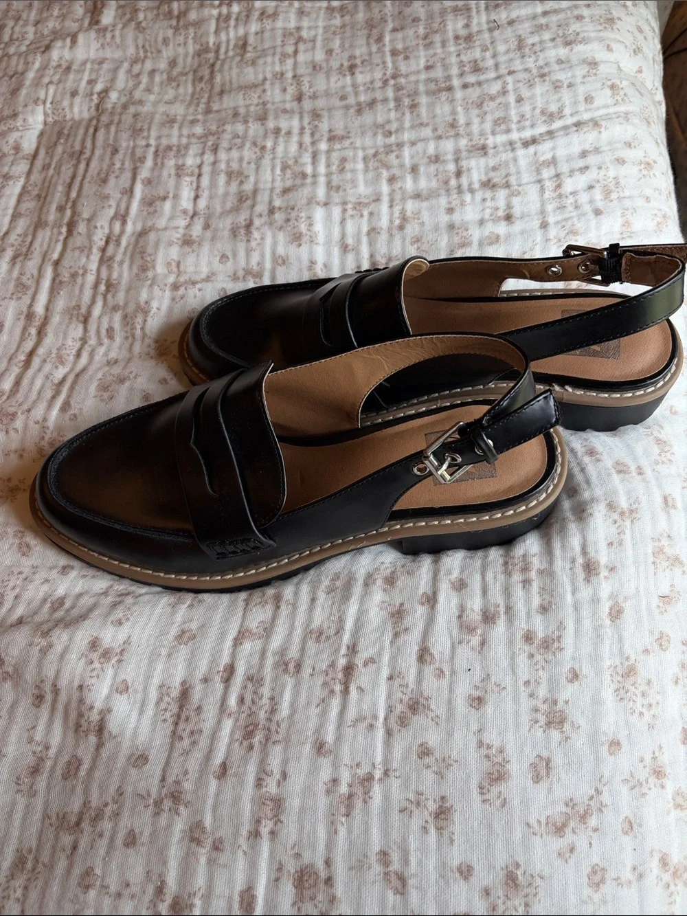 Dolce Vita Black Leather Slingback Lug Sole Sandals